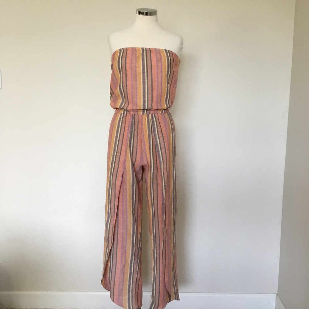 Drew Strapless Split-Leg Linen-Blend Jumpsuit - S… - image 1